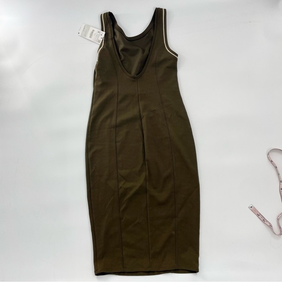 NWT ZARA Chocolate Brown Stretch Scoop Back Minimals Neutral Bodycon Midi Dress - Picture 12 of 12